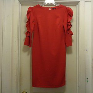 SOMI & JO BRIGHT RED KNIT RUFFLES SLEEVES ROMANCE DRESS 8/10